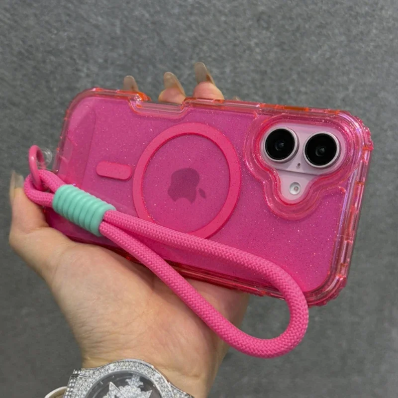 Glitter Transparent Magnetic Shockproof Wrist Strap Lanyard Case