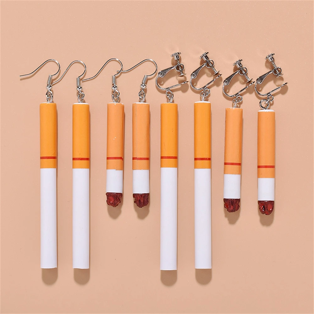 

LUOLER New Hot Creative Cigarette Drop Earrings For Women Long Dangle Cip Earring Fashion Purple Pink Ear Clip Jewelry Hanging