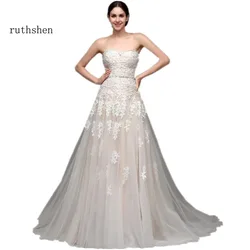 ruthshen Champagne Wedding Dresses Cheap 2023 With Sweetheart Beaded Lace Appliques Draped Tulle Real Photo Vestidos Baratos