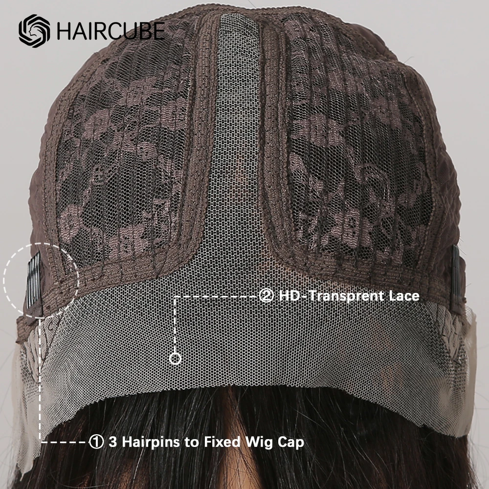 HAIRCUBE Lace Front Dark Brown Bob Human Hair Wigs for Women Shoulder Length Straight Natural Chocolate Brown Wig Middle Part