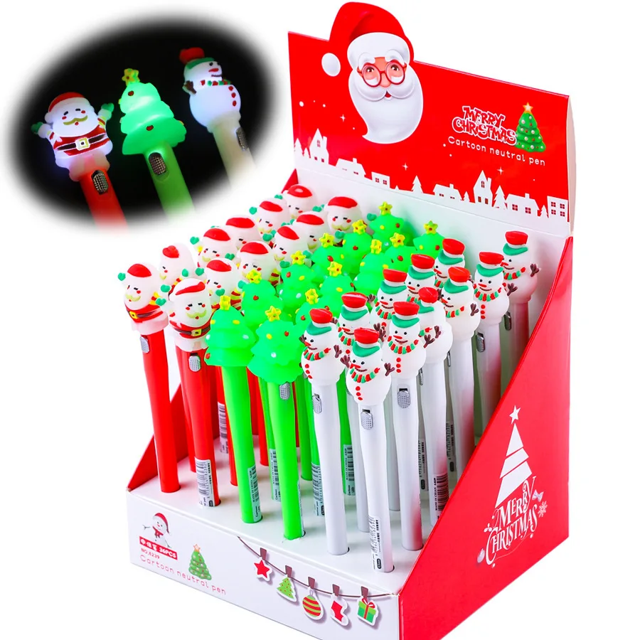 

36 pcs/lot Christmas Santa Claus Light Gel Pen Cute 0.5mm Black ink Signature Pens Promotional Gift Stationery School Supplies