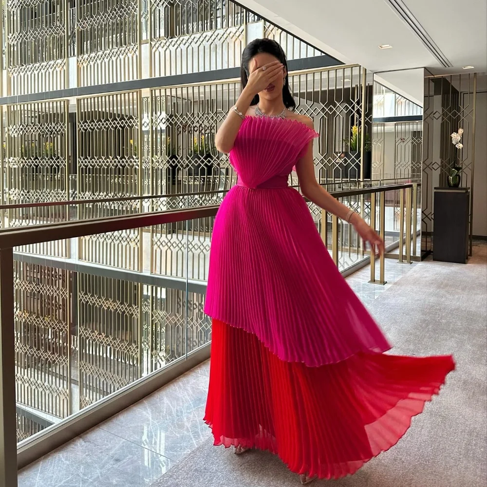 

Evening Prom Dress Saudi Arabia Jersey Tiered Ruched Christmas A-line Strapless Bespoke Occasion Gown Midi Dresses