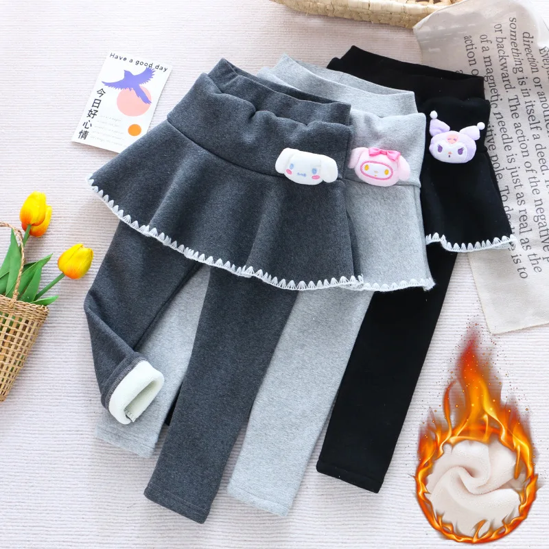 

Зимняя детская одежда Sanrioed Kawaii Kuromi Cinnamoroll My Melody для девочек Симпатичные теплые леггинсы с аниме модные детские брюки