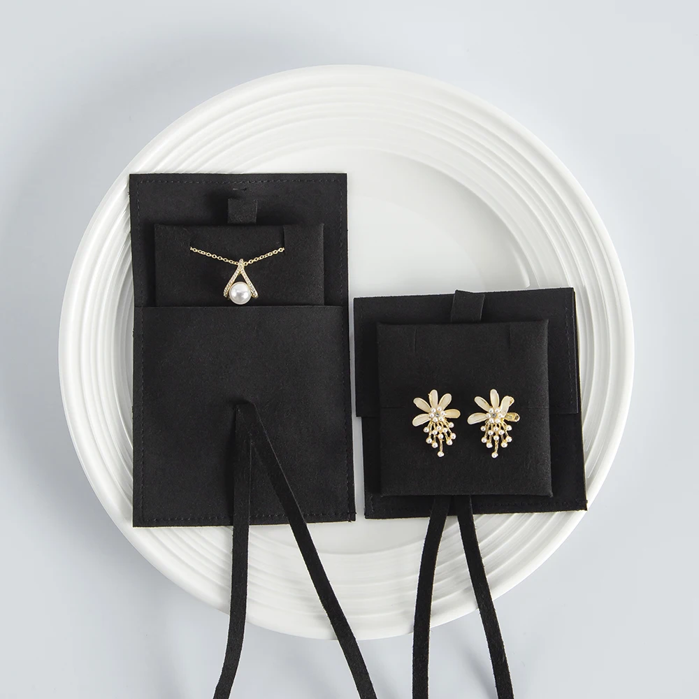 Hot Sale Jewelry Bags Suede Jewelry Pouch With Card Insert Jewelry Necklace Bracelet Packaging Pouch Envelope Microfiber Pouch