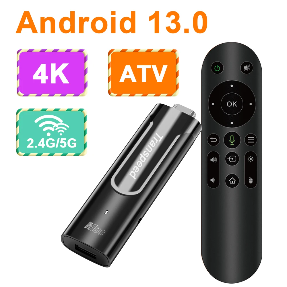  Transpeed Android 13 TV Stick 4K 3D HDR10+ ATV AmlogicS905Y4 With Voice Remote 2.4G 5G Dual Wifi BT5.0 Portable Smart Box 