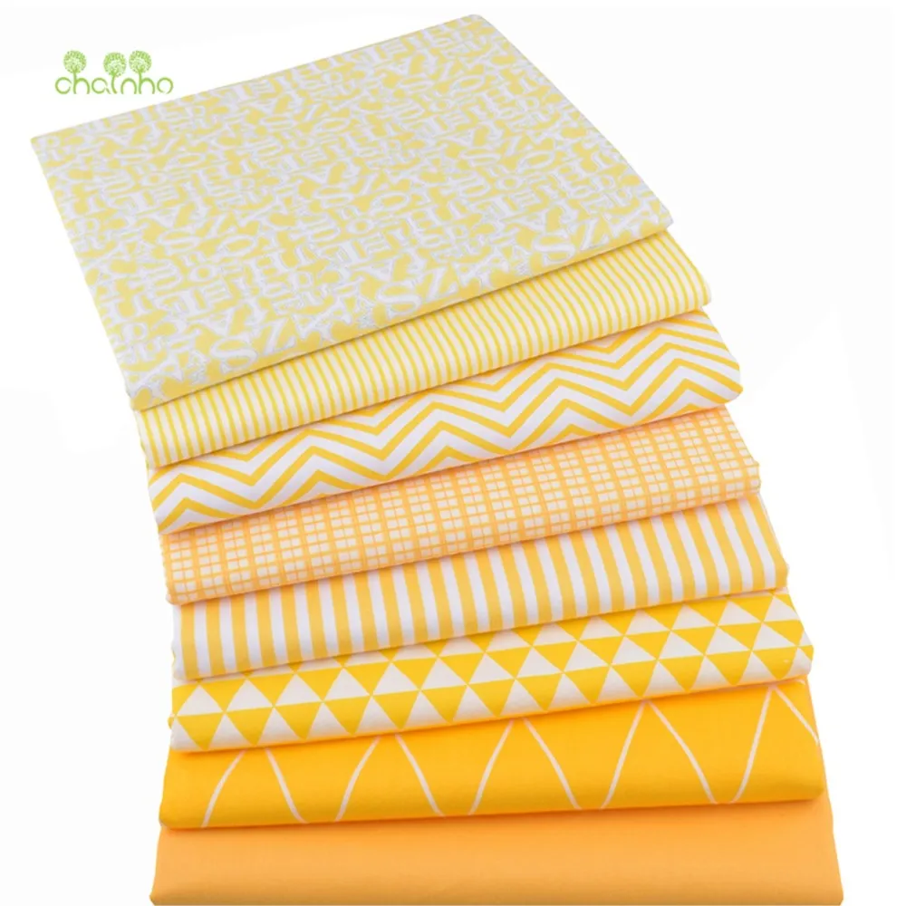 Chainho,Printed Twill Weave Cotton Fabric,Patchwork Cloth,DIY Sewing Quilting Material,Yellow Geometric Patterns,40x50cm,281-290