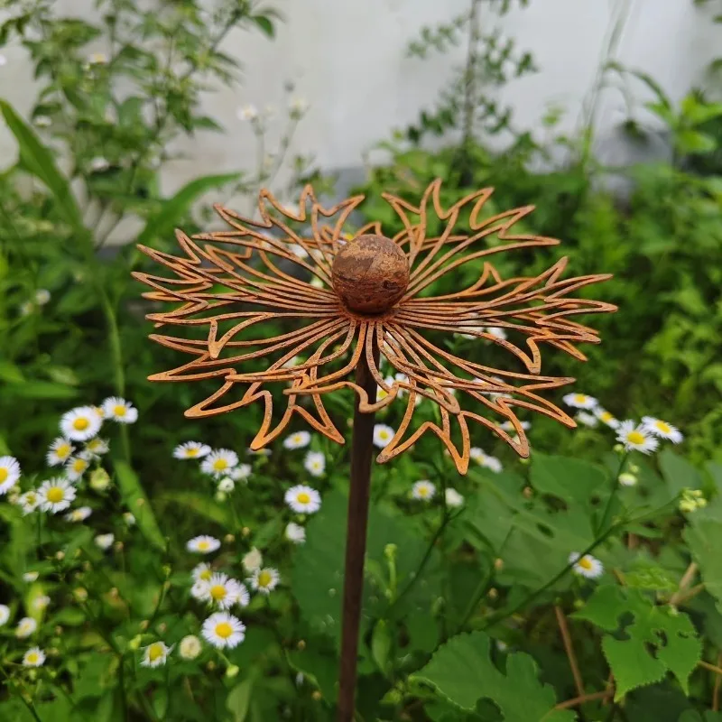 Cornflower art decoration, rust art metal floor plugs, garden, yard, lawn