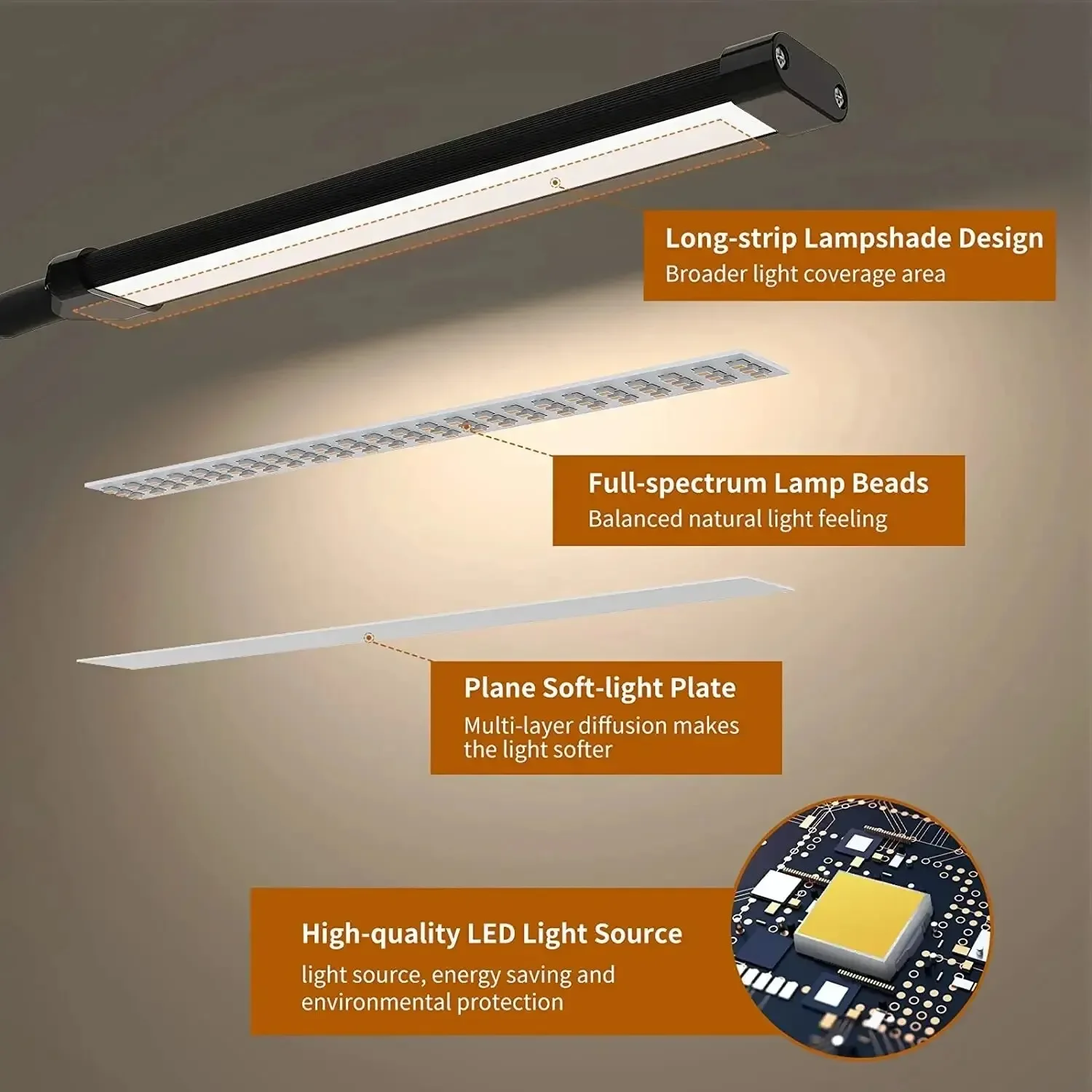 10W LED Desk Lamp with Clamp Dimmable Clip On Reading Light 10 Brightness Level 3 Lighting Modes Flexible Study Table Lamp USB 6