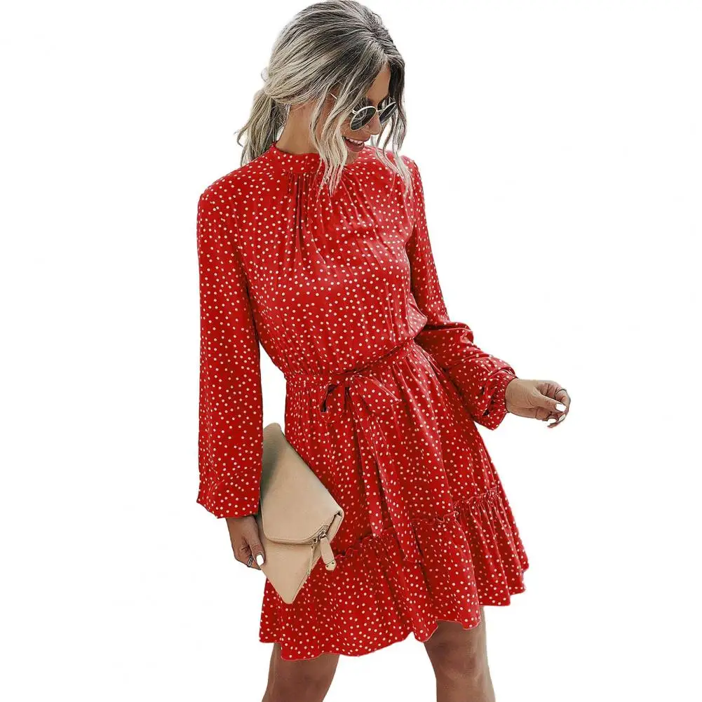 

Женское платье со шнуровкой, облегающее мини-платье составного кроя с длинным рукавом, воротником-стойкой и принтом, элегантное платье для женщин, 2023