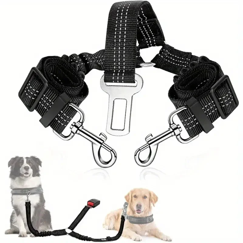 Dog Seat Belt Pet Car Seat Belt Reflective Towing Rope One Tow Two Dog Ropes Large Dog Explosion-proof Punching