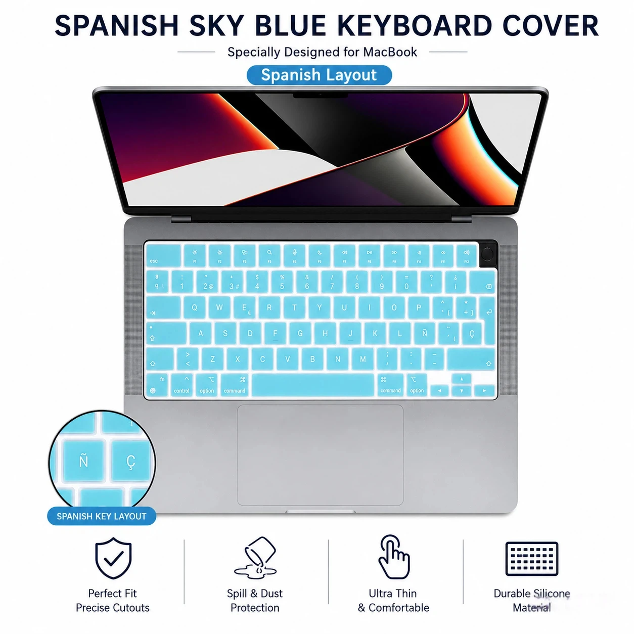 Spanish Silicone Keyboard Cover - Durable, High-Quality Protection