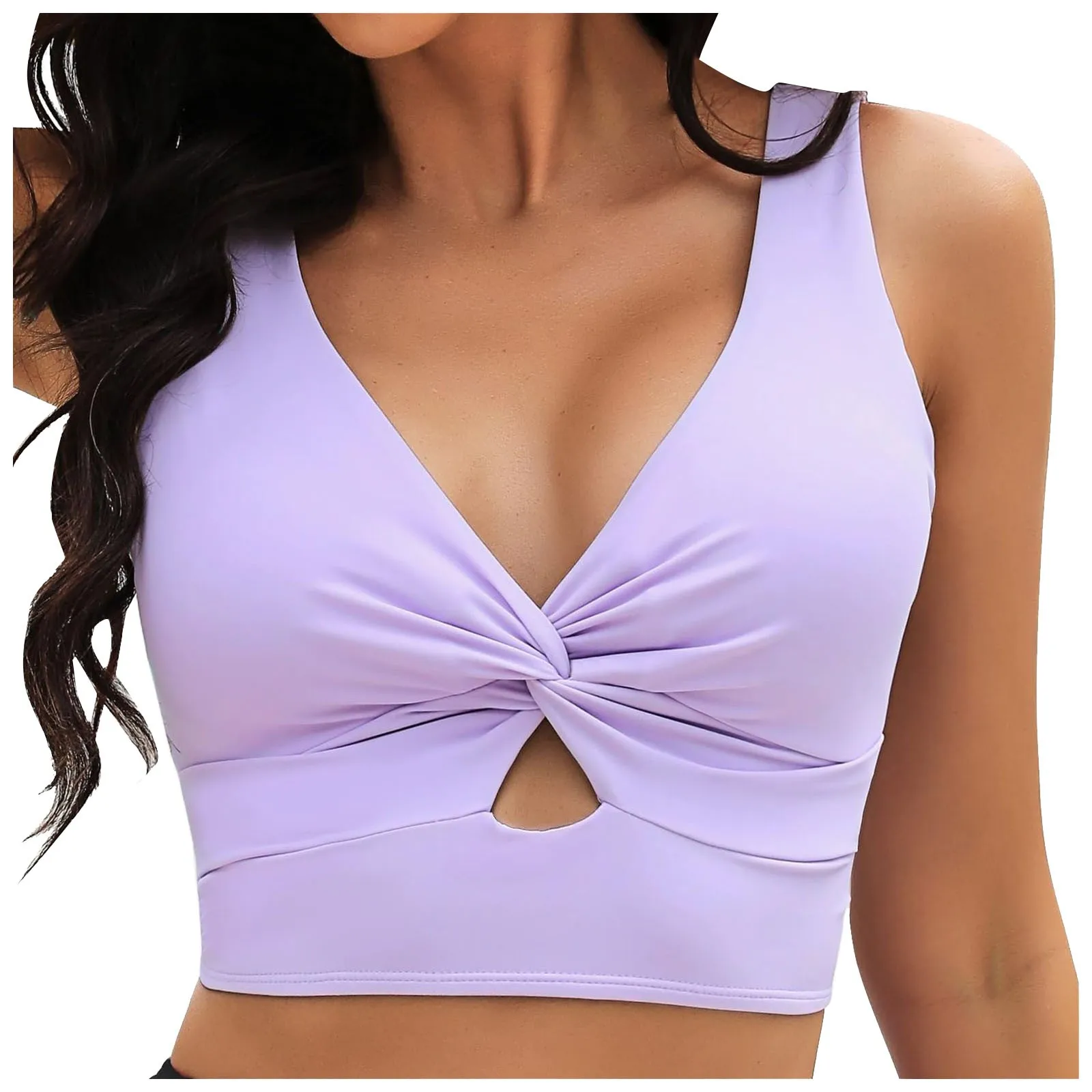 

Bikini Swimsuit For Women Cropped Tankini Beach Padded Knot Cut Out Adjustable Tank Swimwear