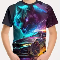 Children's Clothing Boys Tshirt Short Sleeve Cool 3D Wolf Print Kids Summer Clothes Stylish Streetwear Round Neck Girl Clothes﻿ 2