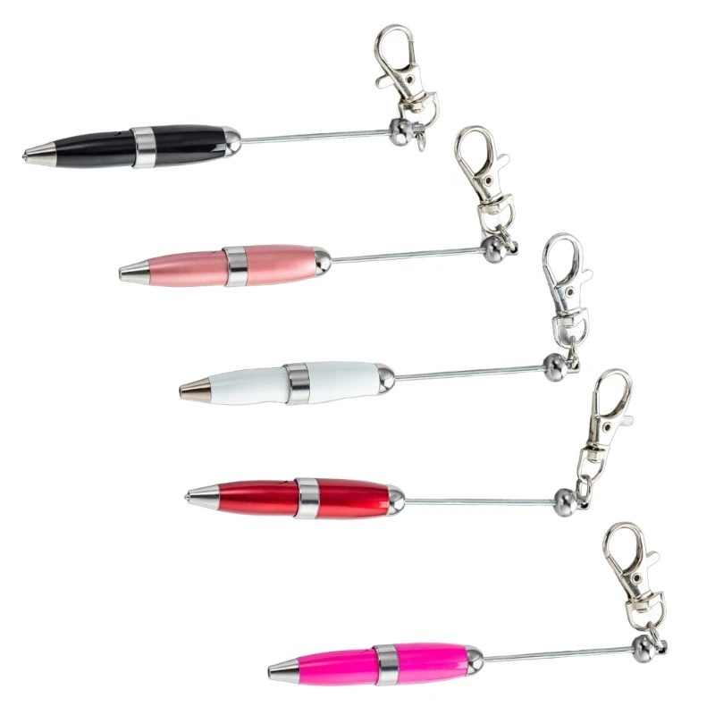 

5pcs Metal Ballpoint Pen with Keychain Smooth Writing Pen Beadable Pen 1.0mm Ballpoint Pen Stationery Dropship