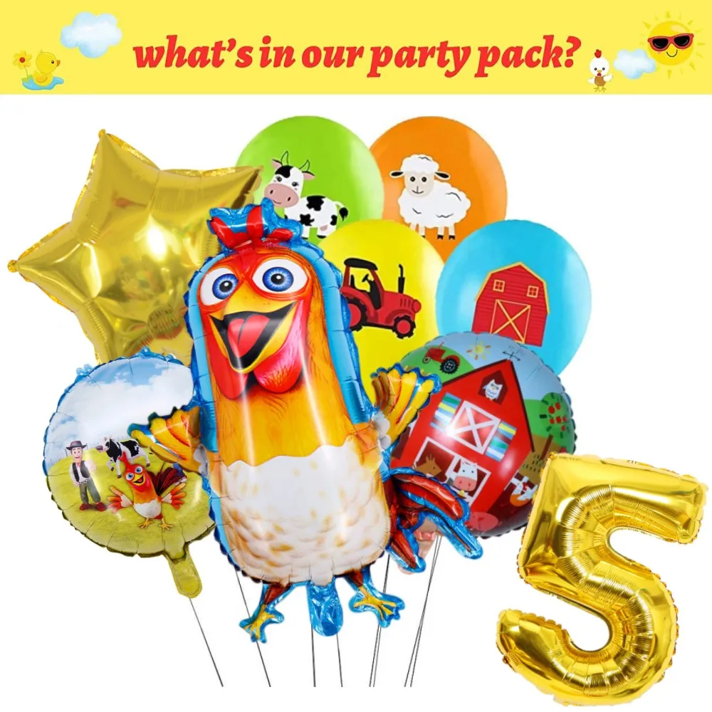 Description Picture 5 of itemFarm Animals Party Decoration Balloons Cartoon Cow Chicken Pig Paper Tableware Backdrop Baby Shower Kids Birthday Party Supplies