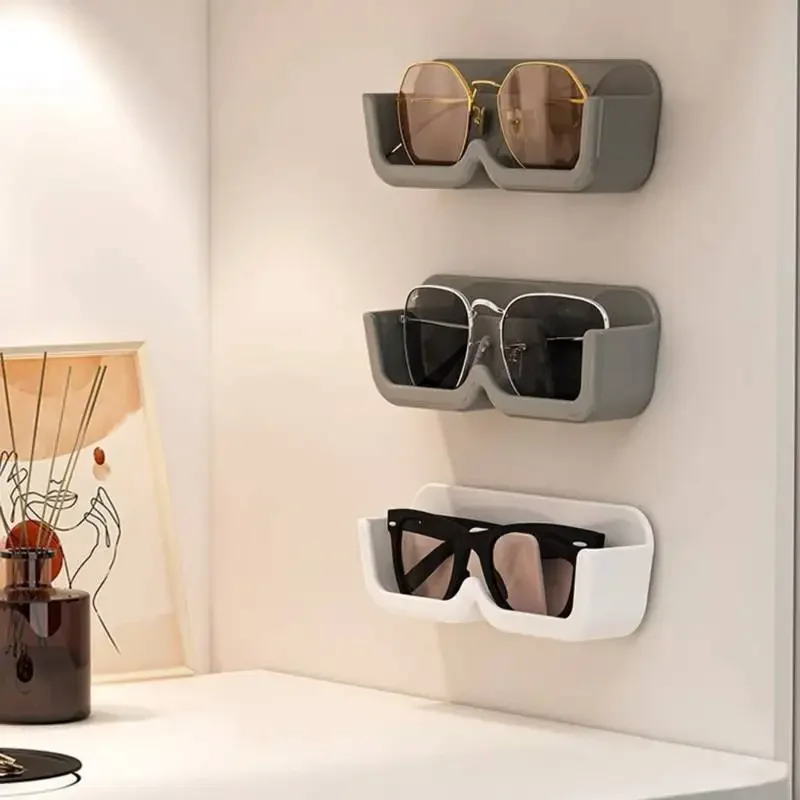 Glass Display Cabinet Wall Mounted Perforated Sunglasses Storage Rack Home Tidying