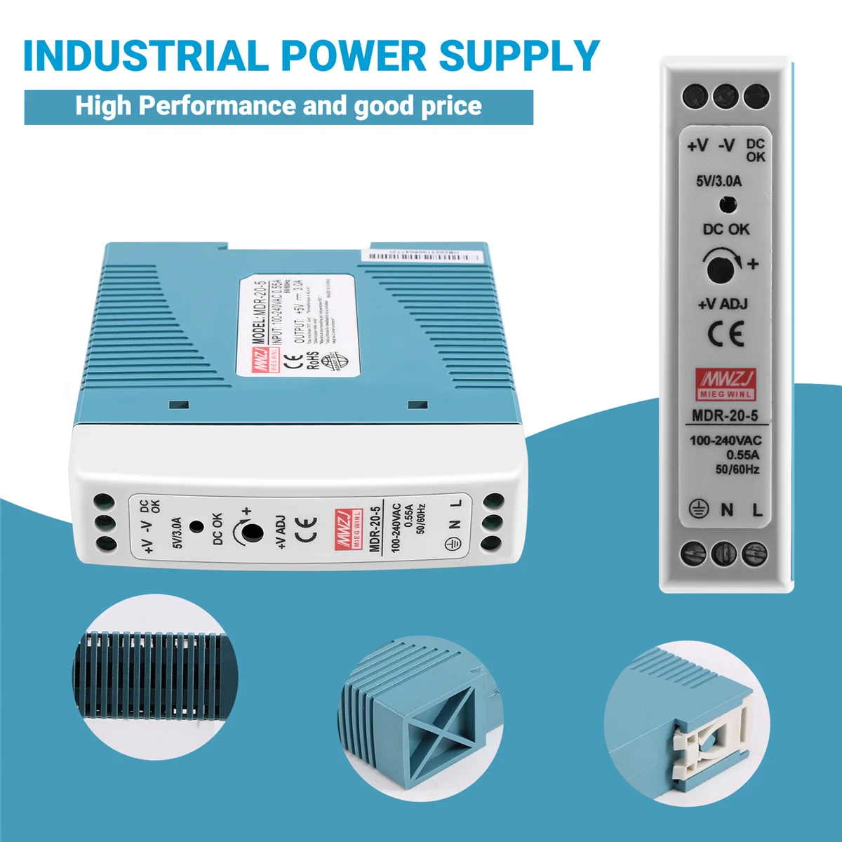 MDR-20 AC-DC 드라이버 전압 조정기 전원 공급 장치, 5V, 20W, Din 레일, 110V, 220V