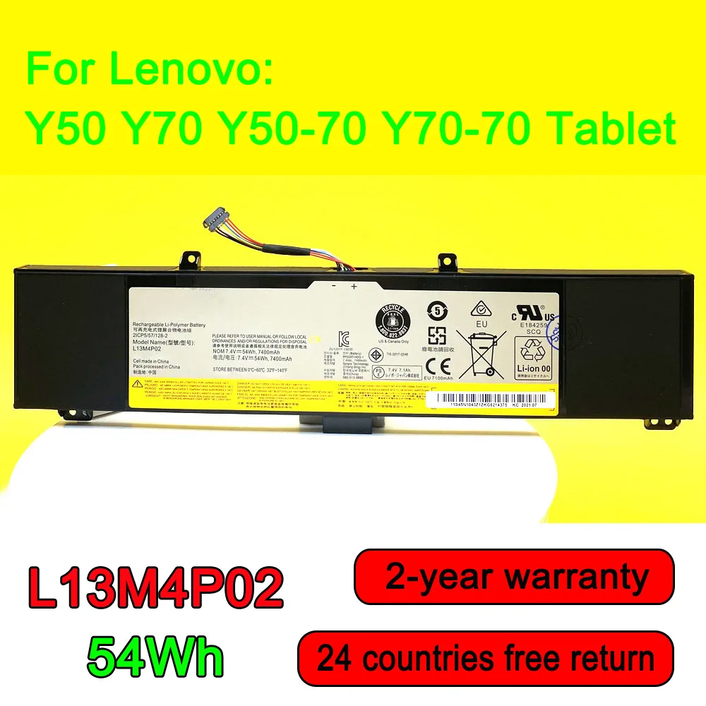 

L13M4P02 Laptop Battery For Lenovo Y50 Y70 Y50-70 Y70-70 Tablet L13N4P01 121500250 121500251 7.4V 54Wh 7400mAh Replaceable