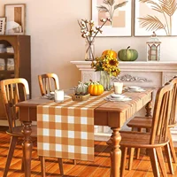 Fall Thanksgiving Orange White Buffalo Plaid Linen Table Runners Dresser Scarf Autumn Holiday Kitchen Party Wedding Table Decor 3
