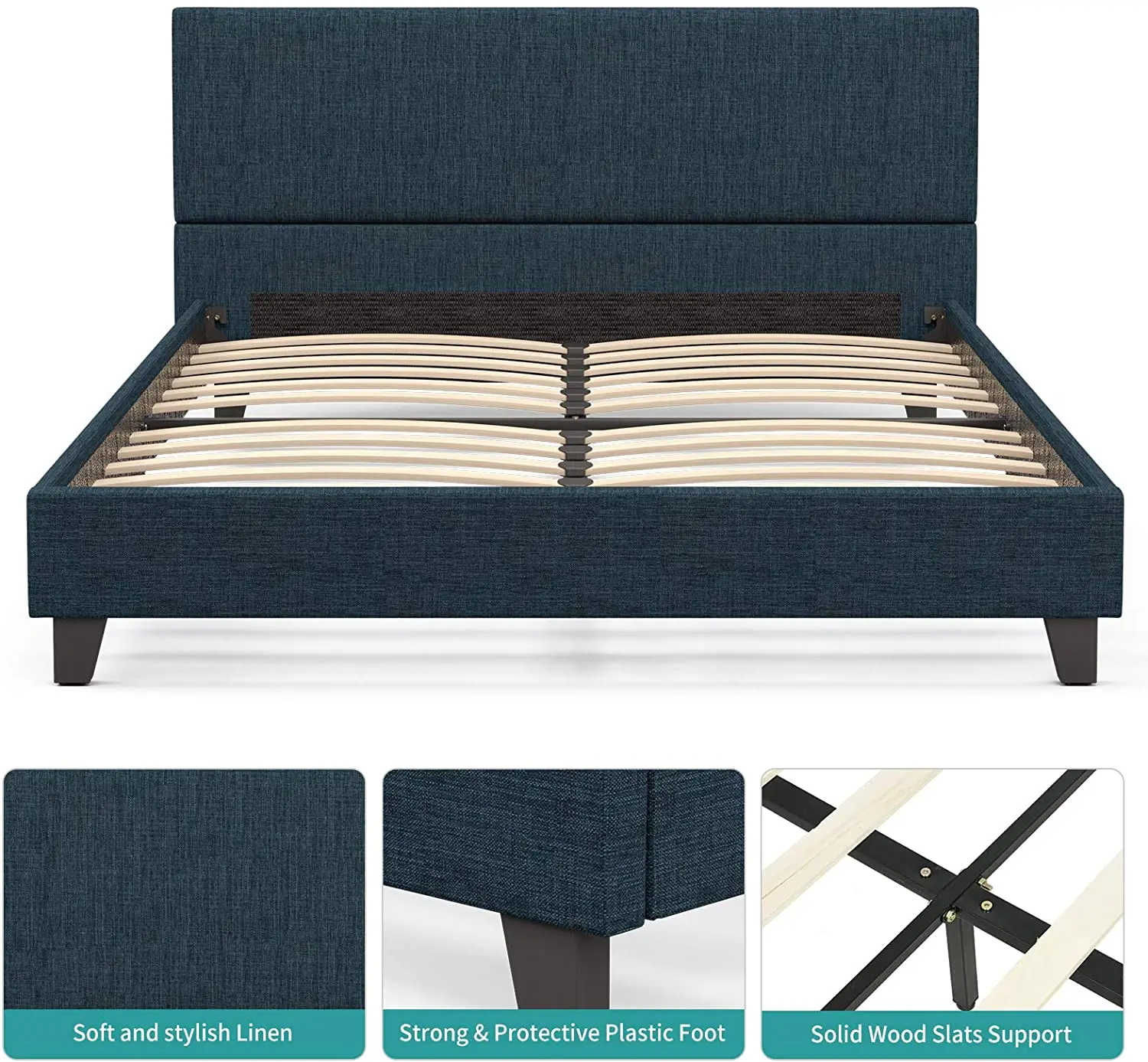 Upholstered Linen Platform Bed Frame Queen Bed Frame With Fabric