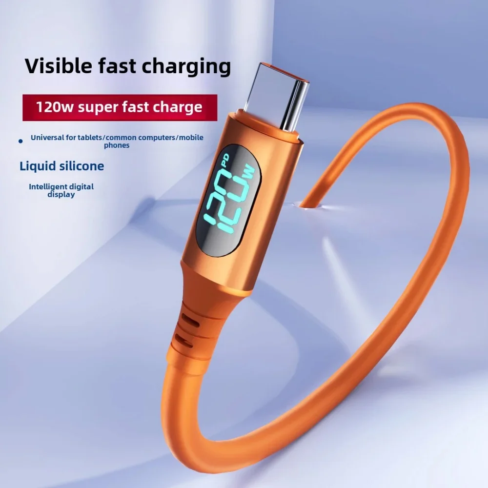 120W 6A USB C To Type C Fast Charging USB To Type C LED Digital Display Data Cable For iPhone Samsung Huawei Xiaomi Charge Cords