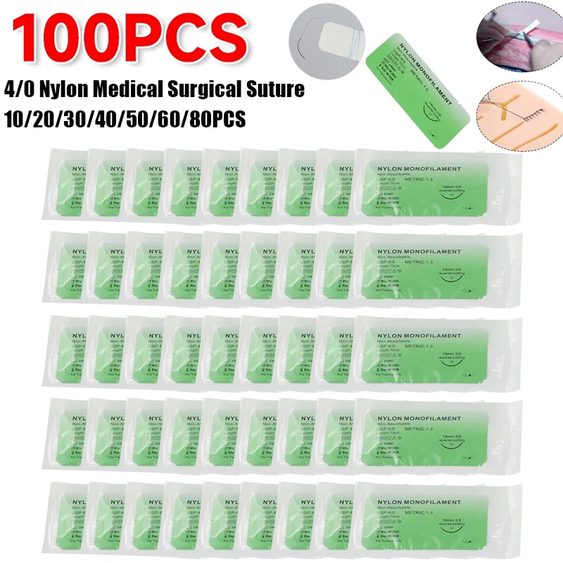 1-100Pcs 4 0 120CM Medical Surgical Suture Monofilament Needle Nylon Surgical Simulation Suture Thread Teaching Exercises Surgical Training Kit Suture Practice Kit