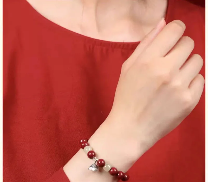 Zinnober-Armband Benmingnian Rotes Seil zieht Reichtum an Perlenamulett Wächter Hochwertiges Schmuckarmband – Detail 3