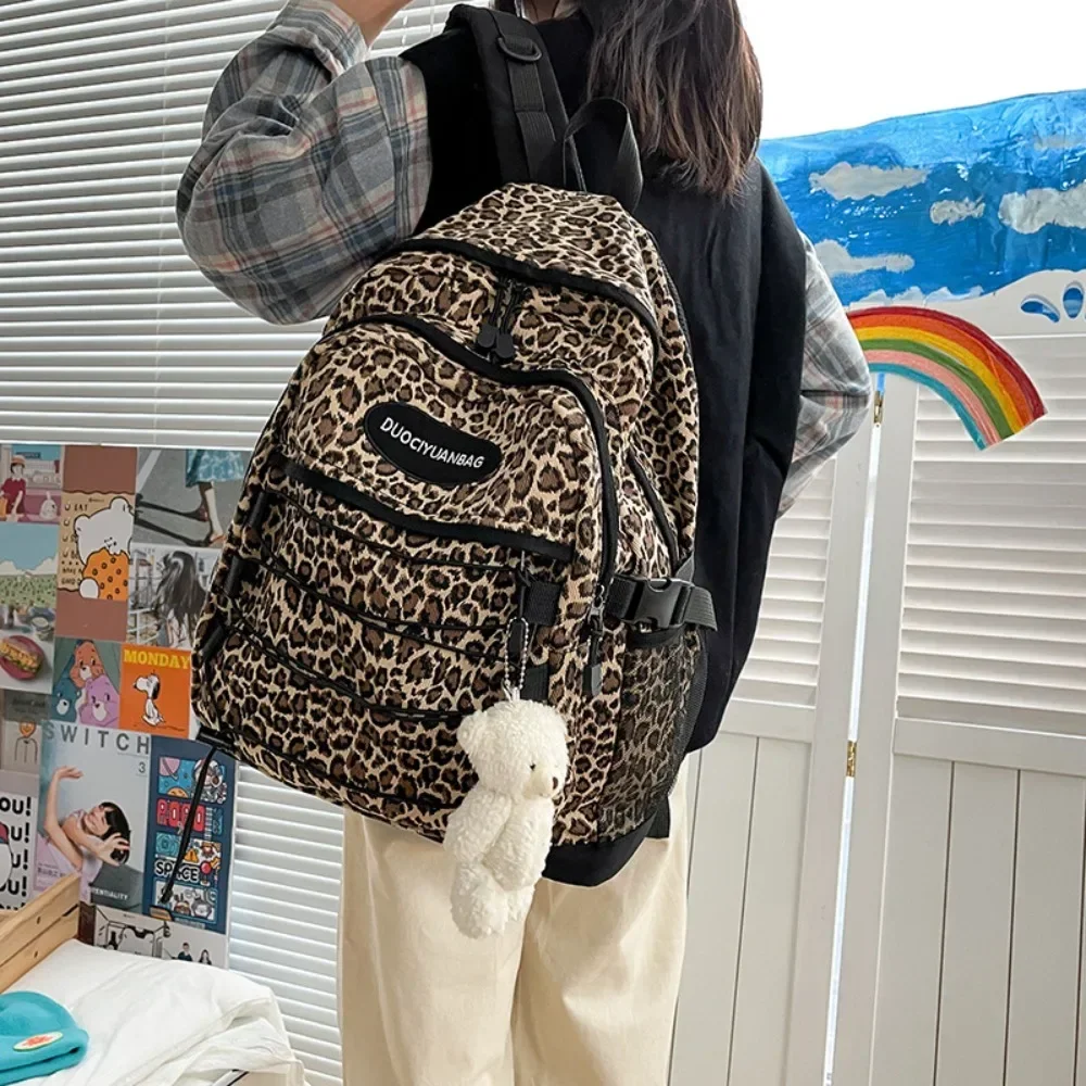 European and American Retro Leopard Print Student Schoolbag Korean Version Ulzzang Versatile Large Capacity Backpack for Women 3