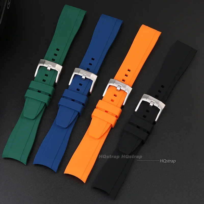 Curved End Rubber Silicone Waterproof Watch Strap - Soft 20mm 22mm Wristband