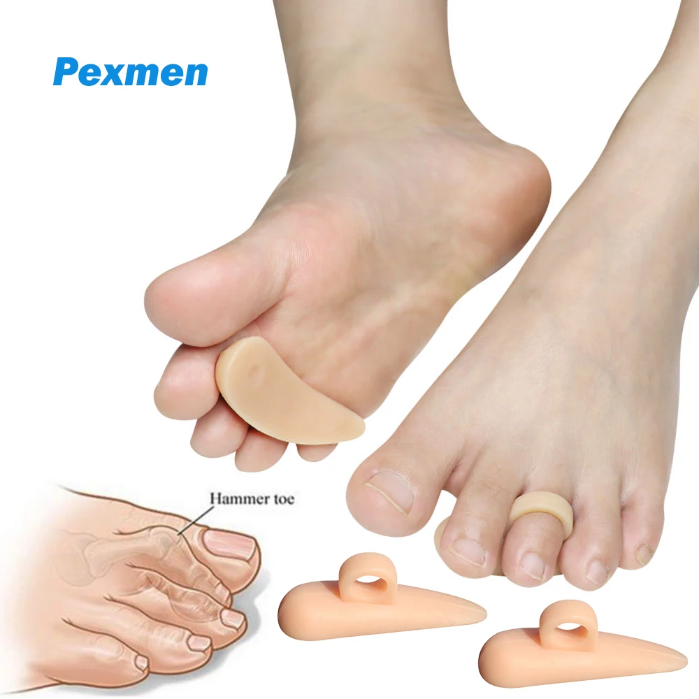 Pexmen 2/4Pcs Gel Hammer Toe Straightener Hammertoe Crest Cushions  for Curled Curved Crooked Overlapping Claw and Mallet Toes toe splint straightener finger fracture fixation for hammertoe bent claw and crooked toe to align and support foot care tool