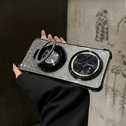 Magnetic Shockproof Glitter Clear Silicone Case with Lens Protection for Honor X80 Pro Max (Black)