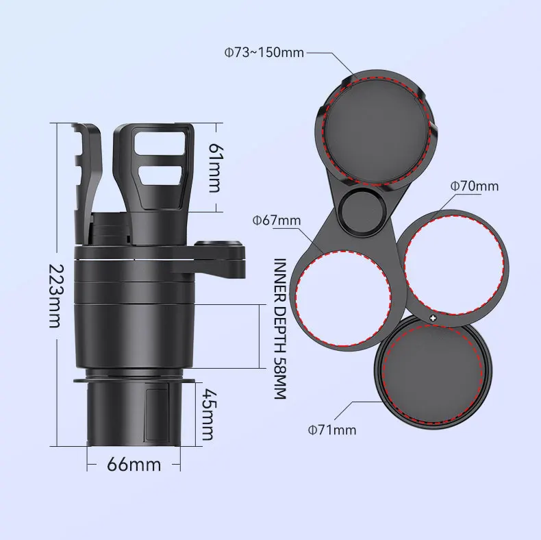 Verstellbarer Auto tassen halter Expander 360 ° drehbarer Mehrzweck 4 Getränke halter Snack Tablett Lager regal Kaffeetasse Getränke halter – Detail 10