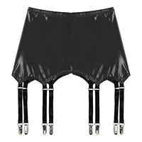 Womens Garters Suspender Belt Skirts Ladies Wet Look Mini Skirts Leather Garters with Metal Clips Clubwear Costume Underwear - Image 3