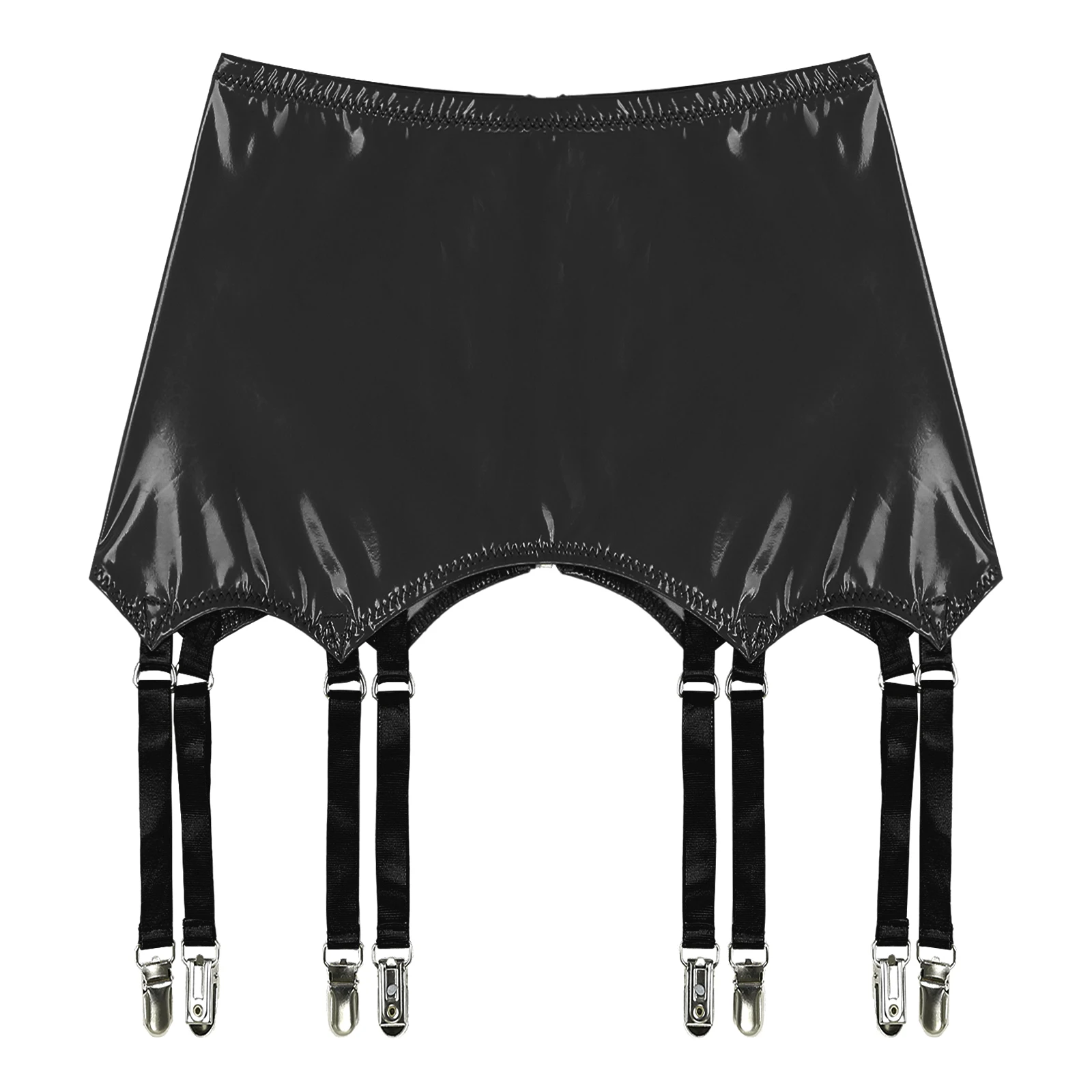 Womens Garters Suspender Belt Skirts Ladies Wet Look Mini Skirts Leather Garters with Metal Clips Clubwear Costume Underwear 3