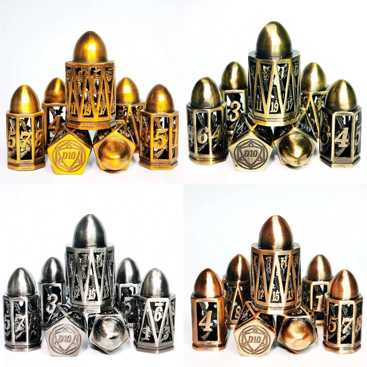DnD Metal Dice Set - 7pc Hollow Bullet Design Zinc Alloy Dice, Black RPG Polyhedral Dice Set for Dungeons and Dragons 6