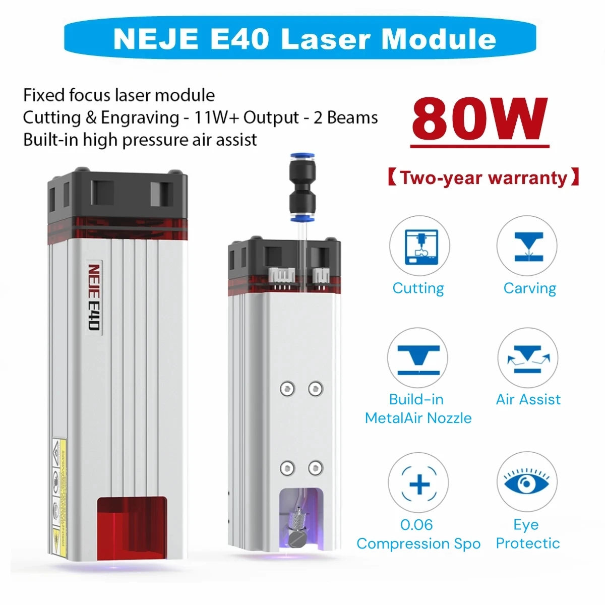 NEJE E40 Partners-Focus Tourists Beam Diodes, 80W Laser Tech pour la gravure sur métal et les outils de coupe professionnels du bois