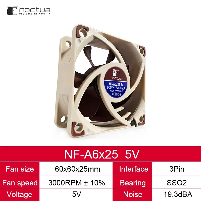 Noctua-冷却ファン60mm,ファンNF-A6x25,5v/12v,インテリジェント