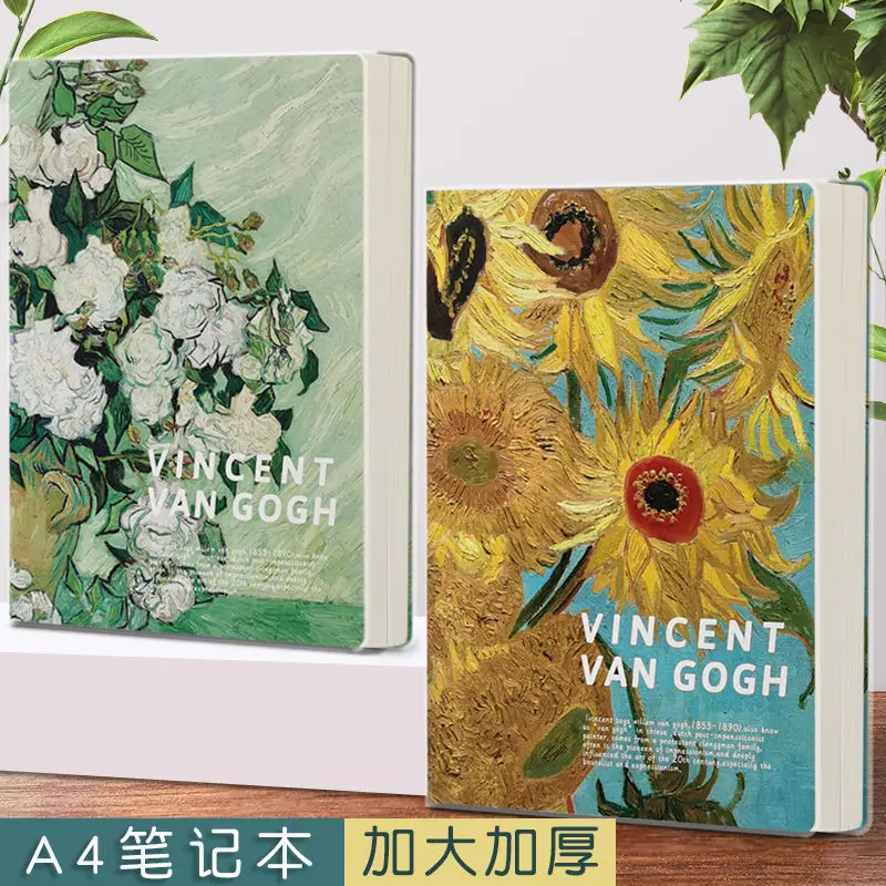 Super Thick A4 Classic Oil Painting Notebook Large 400 Pages Plastic Cover Aesthetic Notepad Student Retro Horizontal Diary
