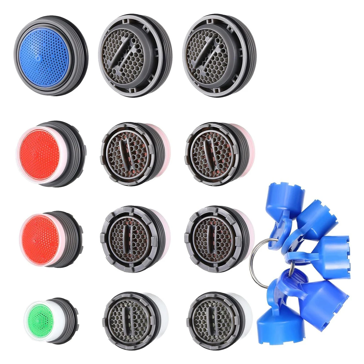 ชุดเติมอากาศก๊อกน้ํา 12 + 5 ชิ้นพร้อมประแจ - เครื่องมือเปลี่ยนเครื่องเติมอากาศสากลสําหรับห้องครัว/ห้องน้ําประหยัดน้ํา 1