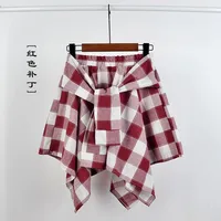 Summer Casual Retro Irregular Women Skirt Bow-knot Elastic Waist Shirt Style Blue White Lattice Mini A-line Shortskirt Female - Image 5