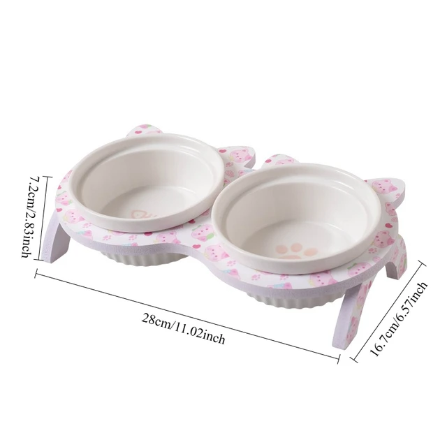 3pcs/set (1pc rack + 2pcs bowl) Non-Slip Ceramic Double Pet Food Bowl for Cats and Dogs - Prevents Spills and Slips 5