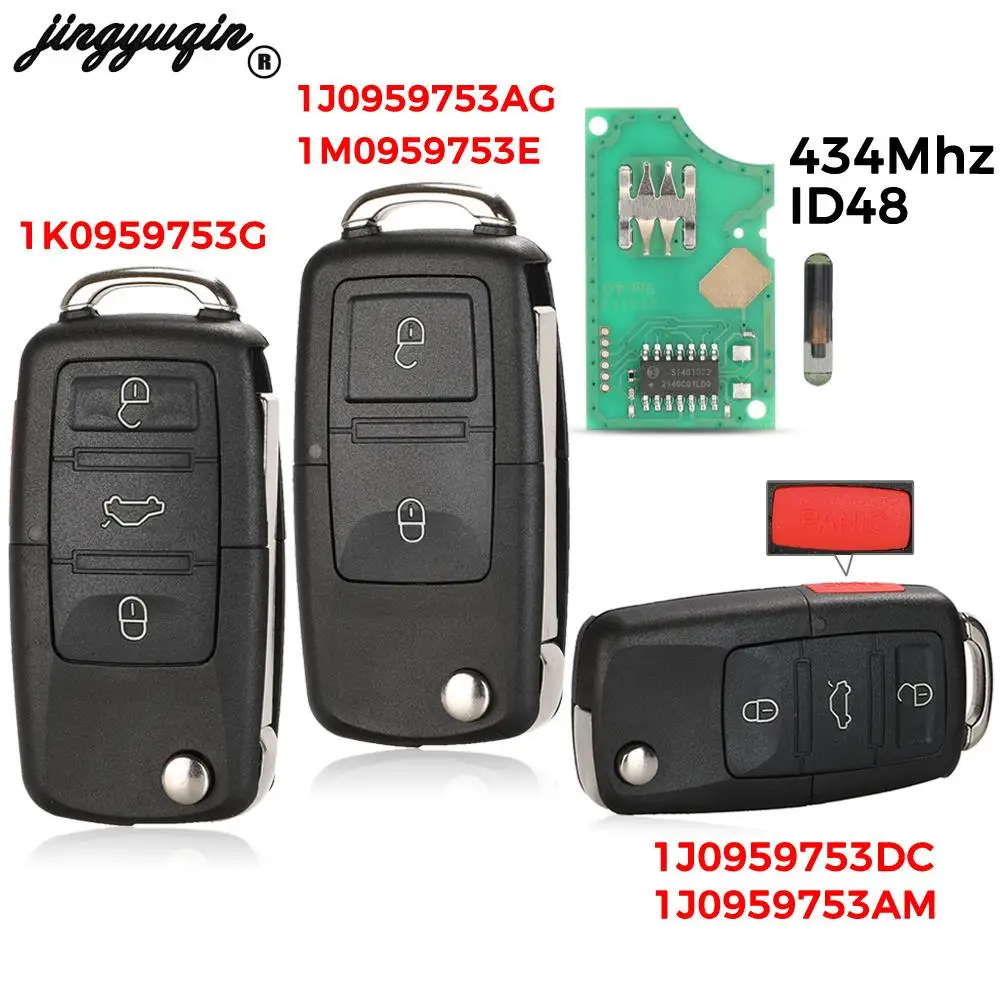 2/3/4 Buttons 315/434MHz Folding Car Remote Key id48 for VW for SEAT Altea Ibiza Leon Toledo T5 1J0959753AG 1K0959753G Key Case,Car Key Shell,Car Remote Key,Key Shell