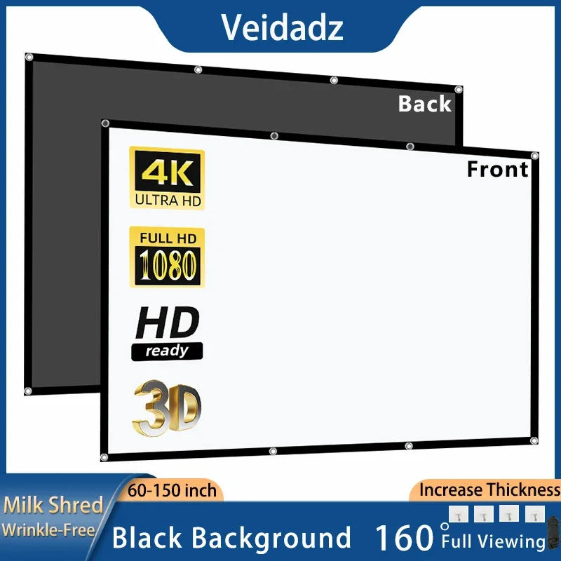 VEIDADZ Projector Screen 60-150inch White Milk Shred Black Background Wrinkle-Free Design Soft Projection Screen Indoor Outdoor projector screen projection screen