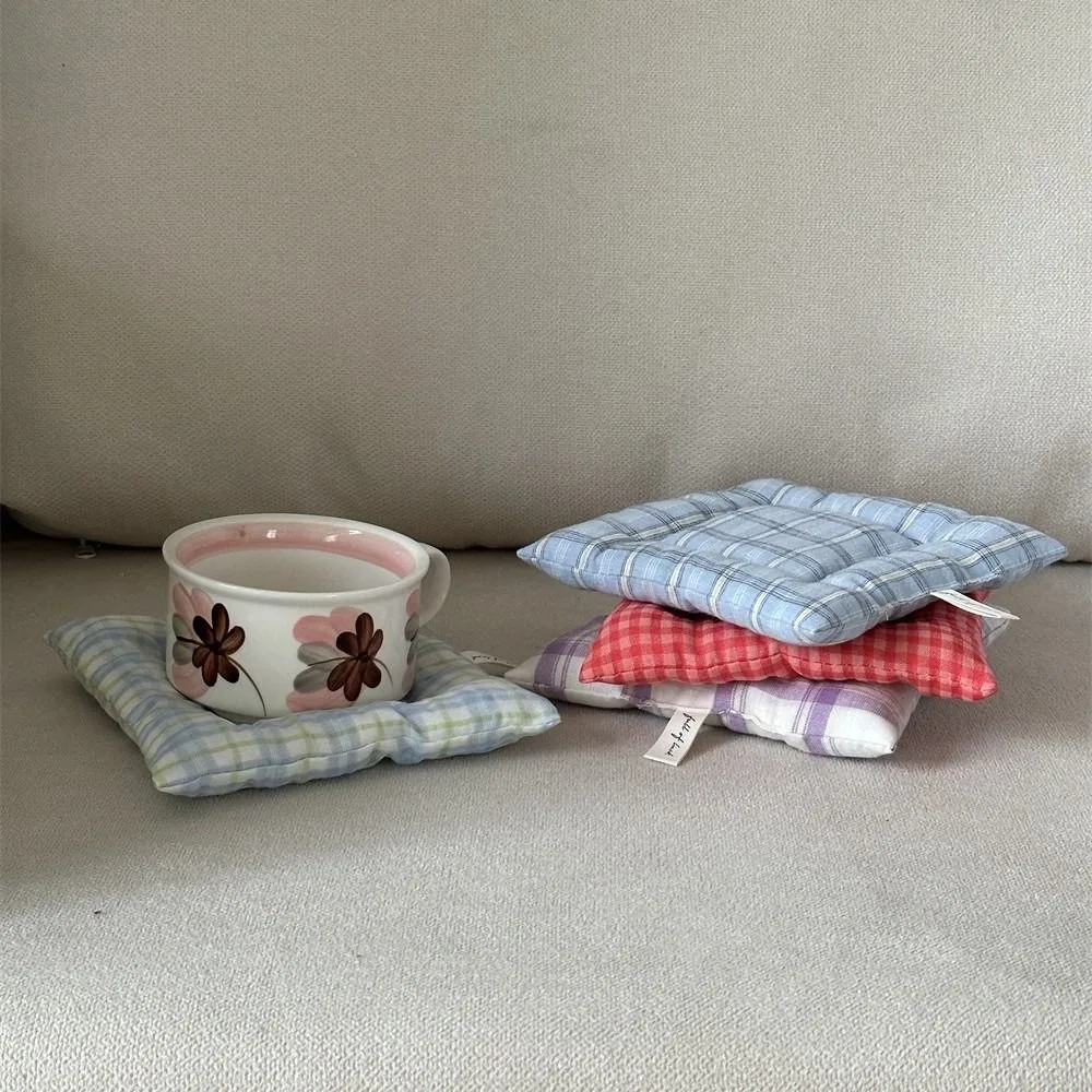 고품질 테이블 천 격자 시리즈 면 플레이스매트, 사진 소품, 사각형 커피 컵, 홈 데코 