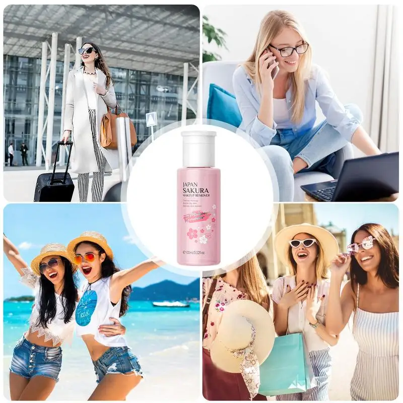 Liquid Makeup Remover 3 in 1 Sakura Facial Cleanser & Makeup Remover Gentle Exfoliation for Eye Lip & Face Makeup Gentle 4