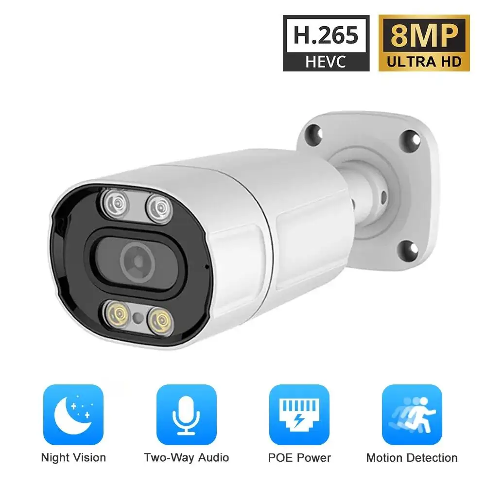 

4K 8MP POE IP Camera Outdoor Audio H.265 Onvif CCTV 4MP Human Detection Color Night Vision Security Surveillance Bullet Cameras