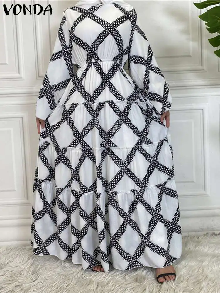 

VONDA Women Party Long Maxi Dress Vintage Printed Long Sleeve Ruffled Dress 2023 Autumn Sundress Casual Loose Robe Femme