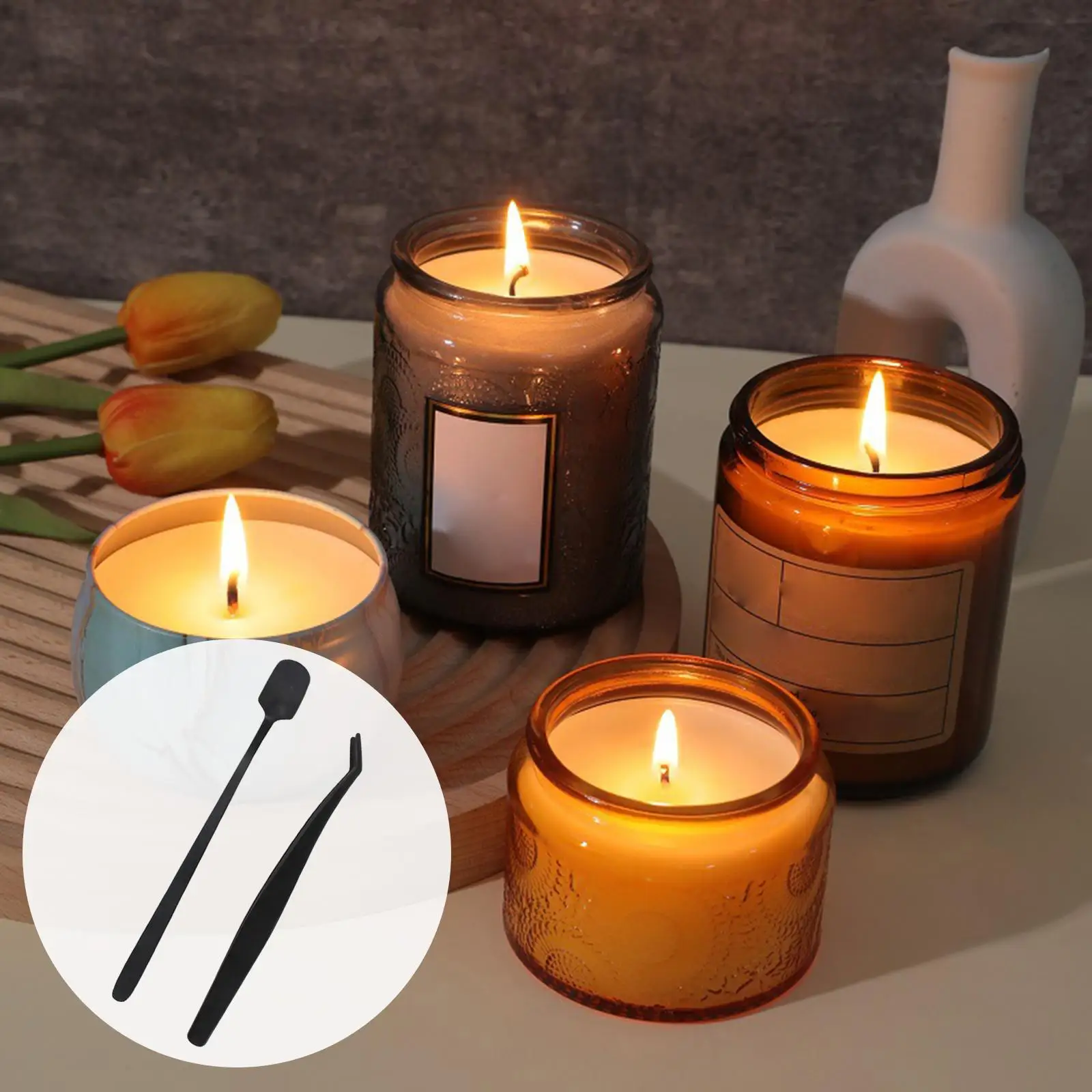 Durable Candle Accessories Set, Candle Tweezers and Mixing Spoon Long Handle , Tea Light Candles