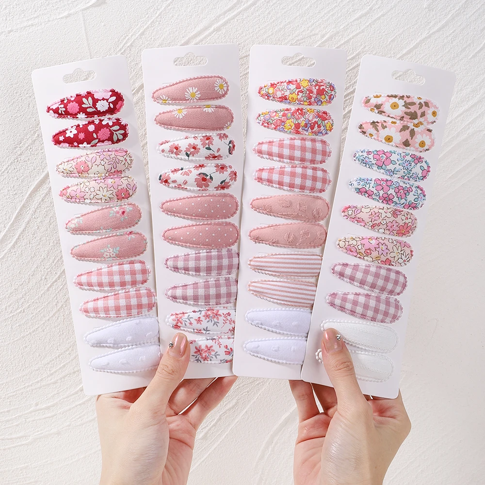 Hair Accessories 10Pcs/Lot Newborn Print Cotton Hair Bow Alloy Snap Clips Set Fabric Plaid Hairpins Girls Kids Headwear Baby Hair Accessories