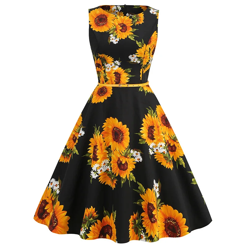 

Dresses Women's Spring/summer 2023 New Vintage Print Crewneck Sleeveless Dress Summer Evening Dresses Vestidos De Mujer